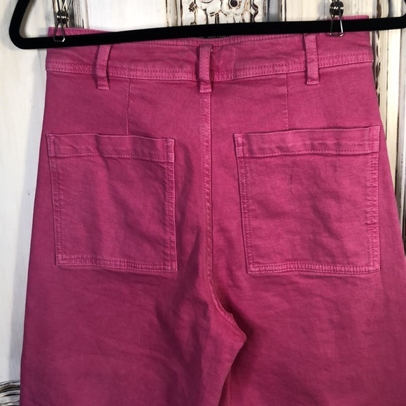 ZARA Pink Denim High Rise Wide Leg Jeans Size 6 - Picture 7 of 11